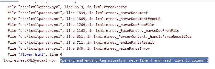Opening and ending tag mismatch: meta line 4 and head, line 6, column 8