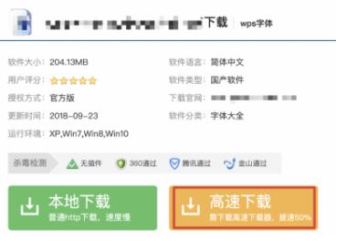 页面中为用户说明了两种下载方式的区别，并告知用户高速下载需优先下载高速下载器  
